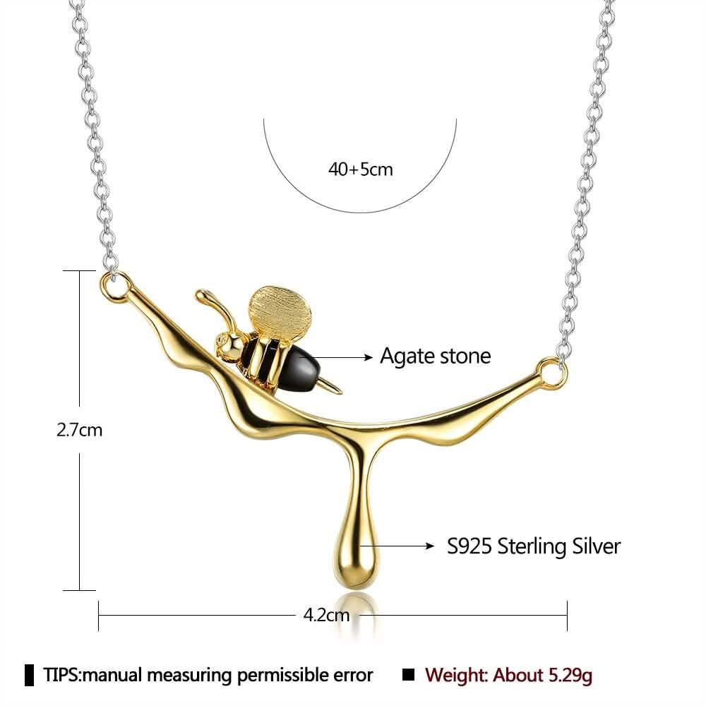 INALIS 925 Sterling Silver Pendant Cute Bee Agate Stone Luxurious Necklace DailySale