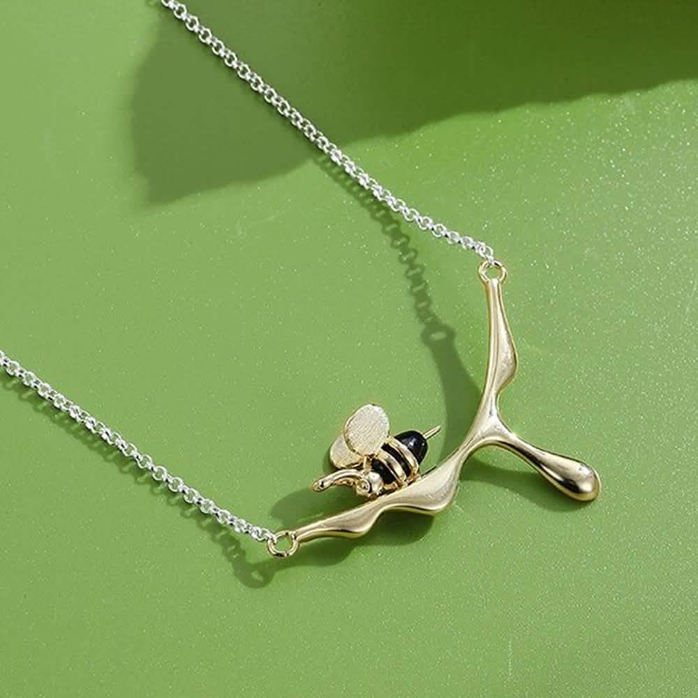 INALIS 925 Sterling Silver Pendant Cute Bee Agate Stone Luxurious Necklace DailySale