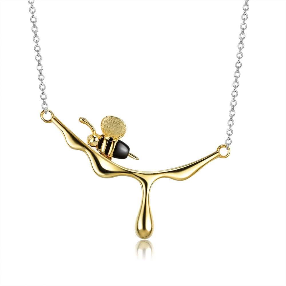 INALIS 925 Sterling Silver Pendant Cute Bee Agate Stone Luxurious Necklace DailySale