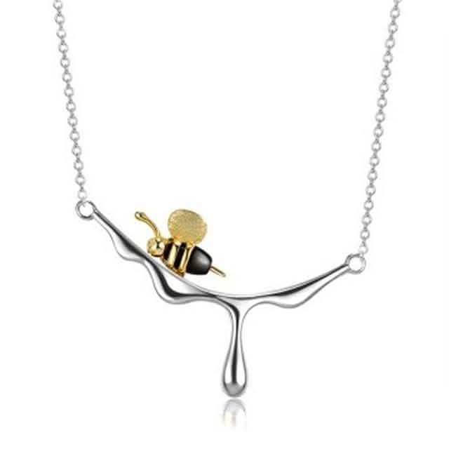 INALIS 925 Sterling Silver Pendant Cute Bee Agate Stone Luxurious Necklace DailySale