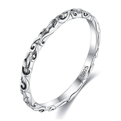 INALIS 925 Sterling Silver Ring for Women and Men Engraved Pattern Anniversary Rings DailySale