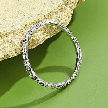 INALIS 925 Sterling Silver Ring for Women and Men Engraved Pattern Anniversary Rings DailySale