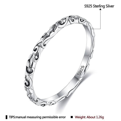 INALIS 925 Sterling Silver Ring for Women and Men Engraved Pattern Anniversary Rings DailySale