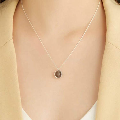 INALIS - 925 Sterling Silver Round Pendant Black Moonstone Necklace DailySale