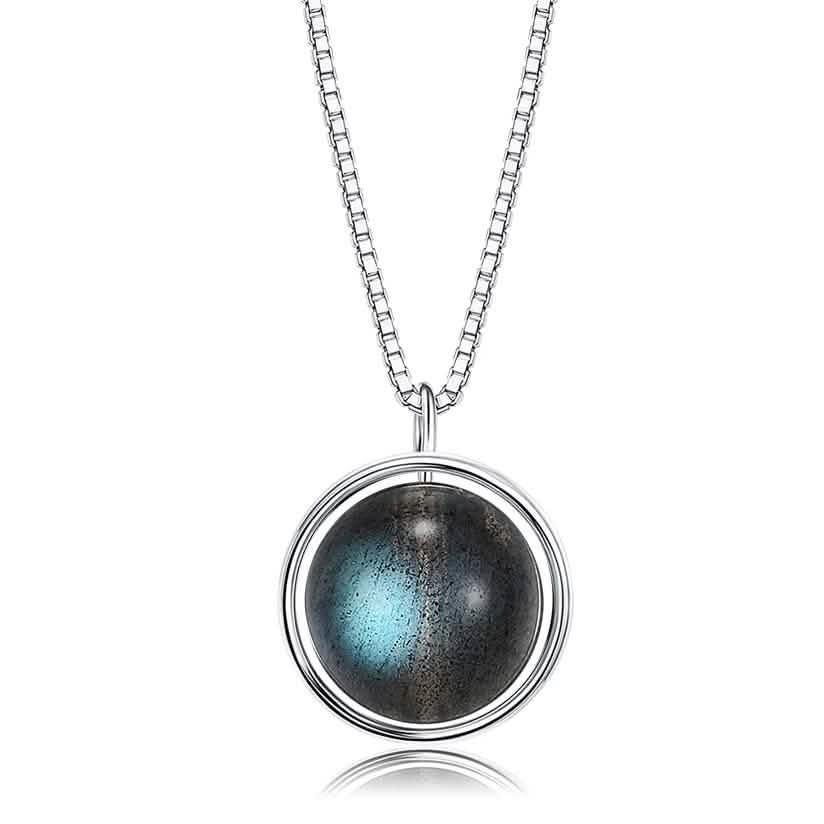 INALIS - 925 Sterling Silver Round Pendant Black Moonstone Necklace DailySale
