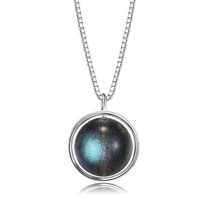 INALIS - 925 Sterling Silver Round Pendant Black Moonstone Necklace DailySale
