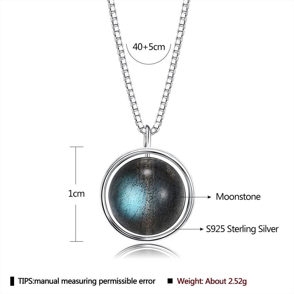INALIS - 925 Sterling Silver Round Pendant Black Moonstone Necklace DailySale