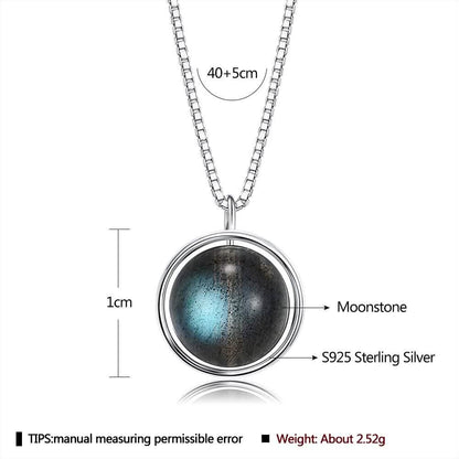 INALIS - 925 Sterling Silver Round Pendant Black Moonstone Necklace DailySale