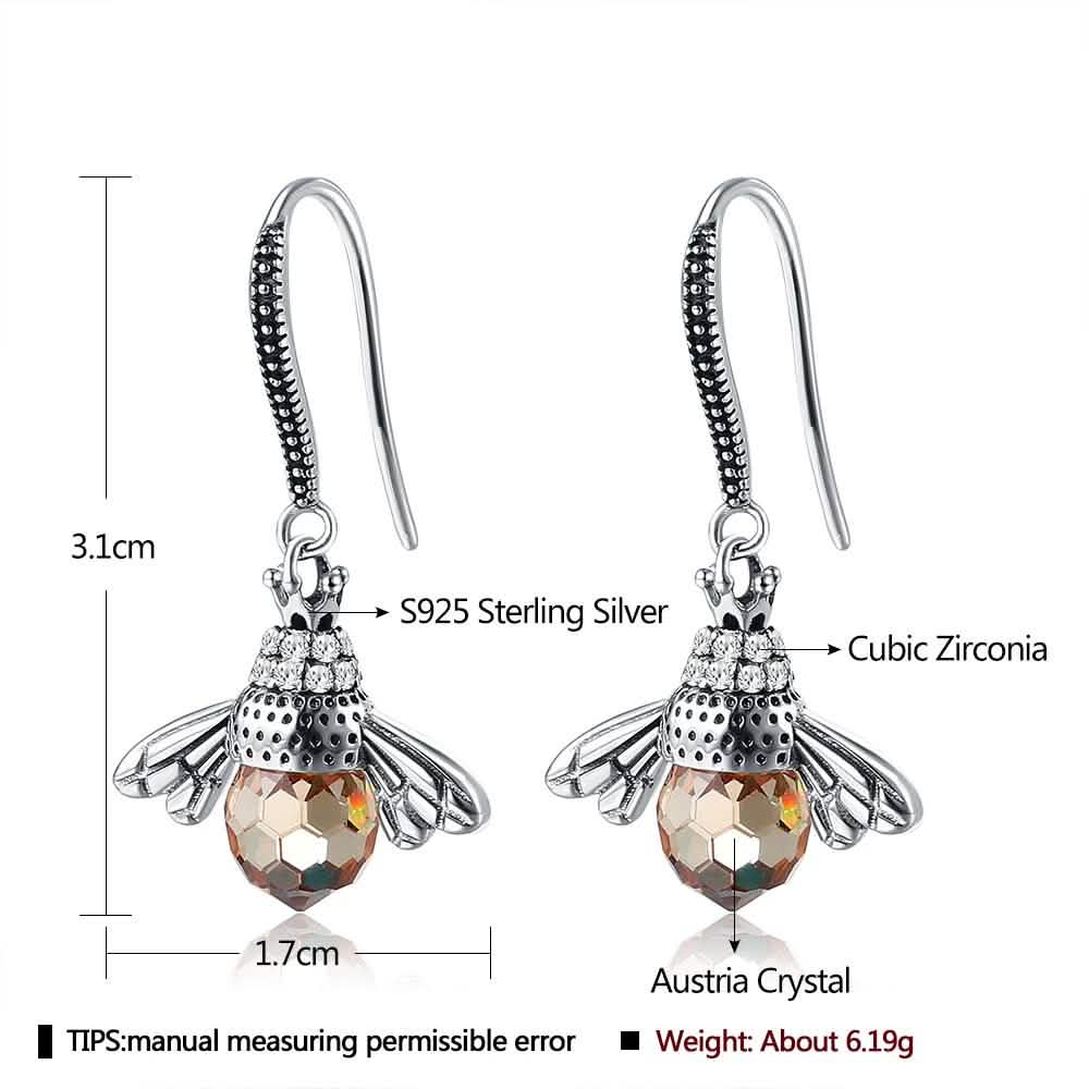 INALIS Bee Shaped 925 Sterling Silver Cubic Zirconia And Austria Crystal Earring DailySale