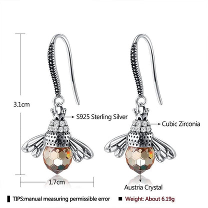 INALIS Bee Shaped 925 Sterling Silver Cubic Zirconia And Austria Crystal Earring DailySale