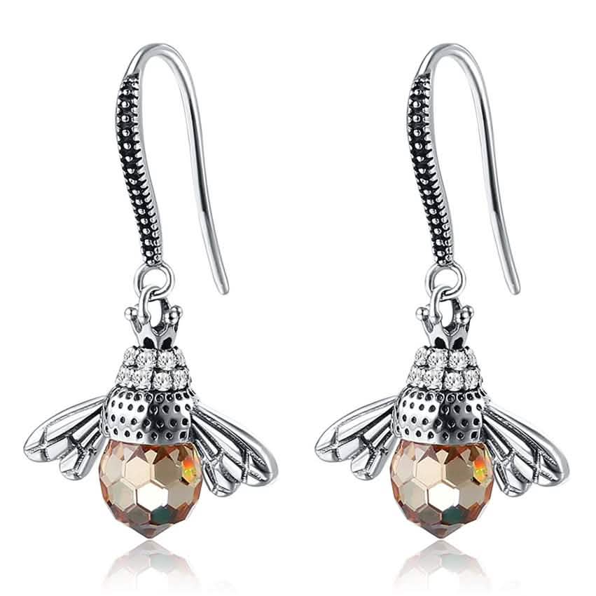 INALIS Bee Shaped 925 Sterling Silver Cubic Zirconia And Austria Crystal Earring DailySale