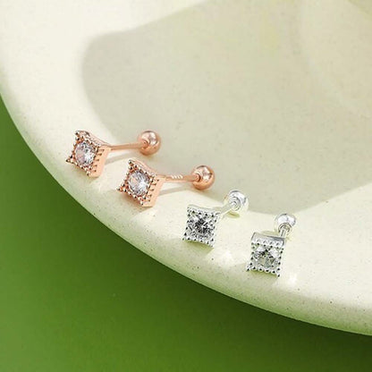 INALIS Square Shape 925 Sterling Silver Small Stud Earrings DailySale