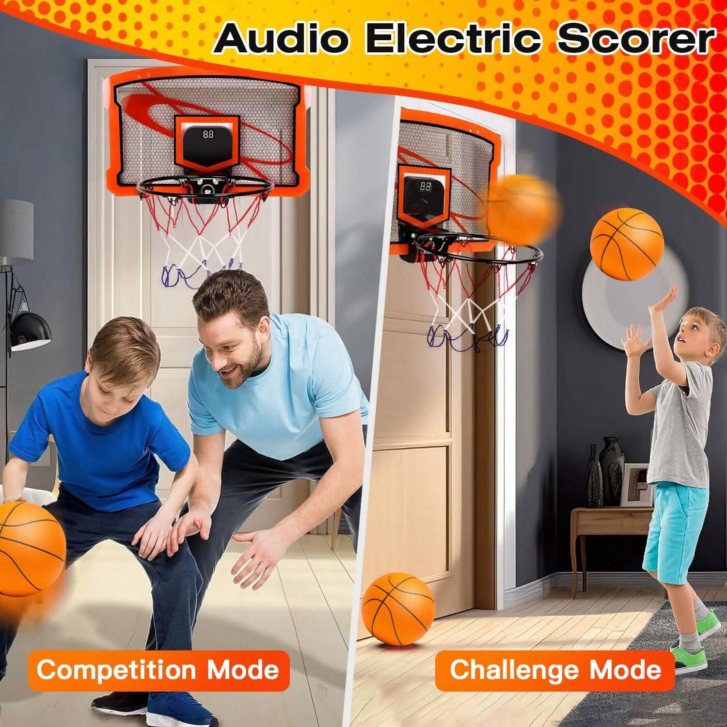 Indoor Mini Basketball Hoop Set with 4 Inflatable Balls Electric Audio Scorer DailySale