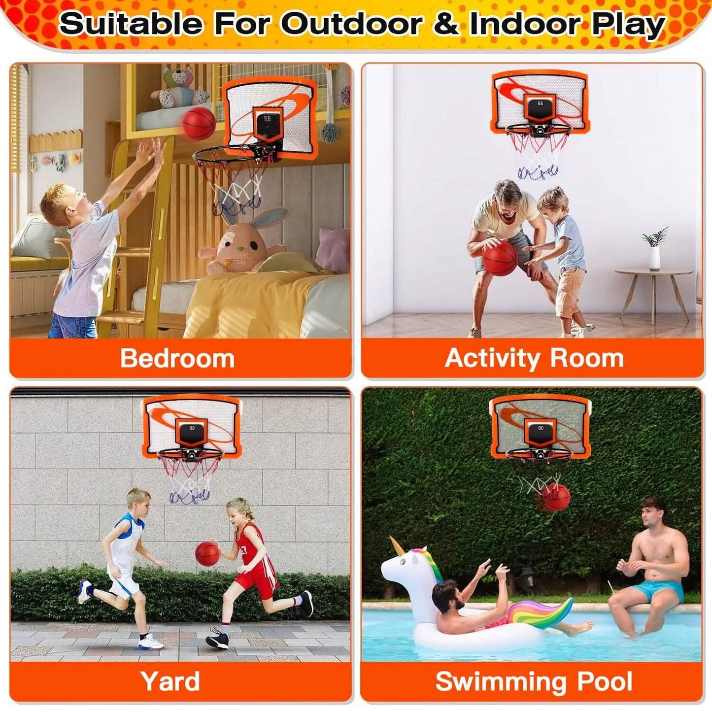 Indoor Mini Basketball Hoop Set with 4 Inflatable Balls Electric Audio Scorer DailySale
