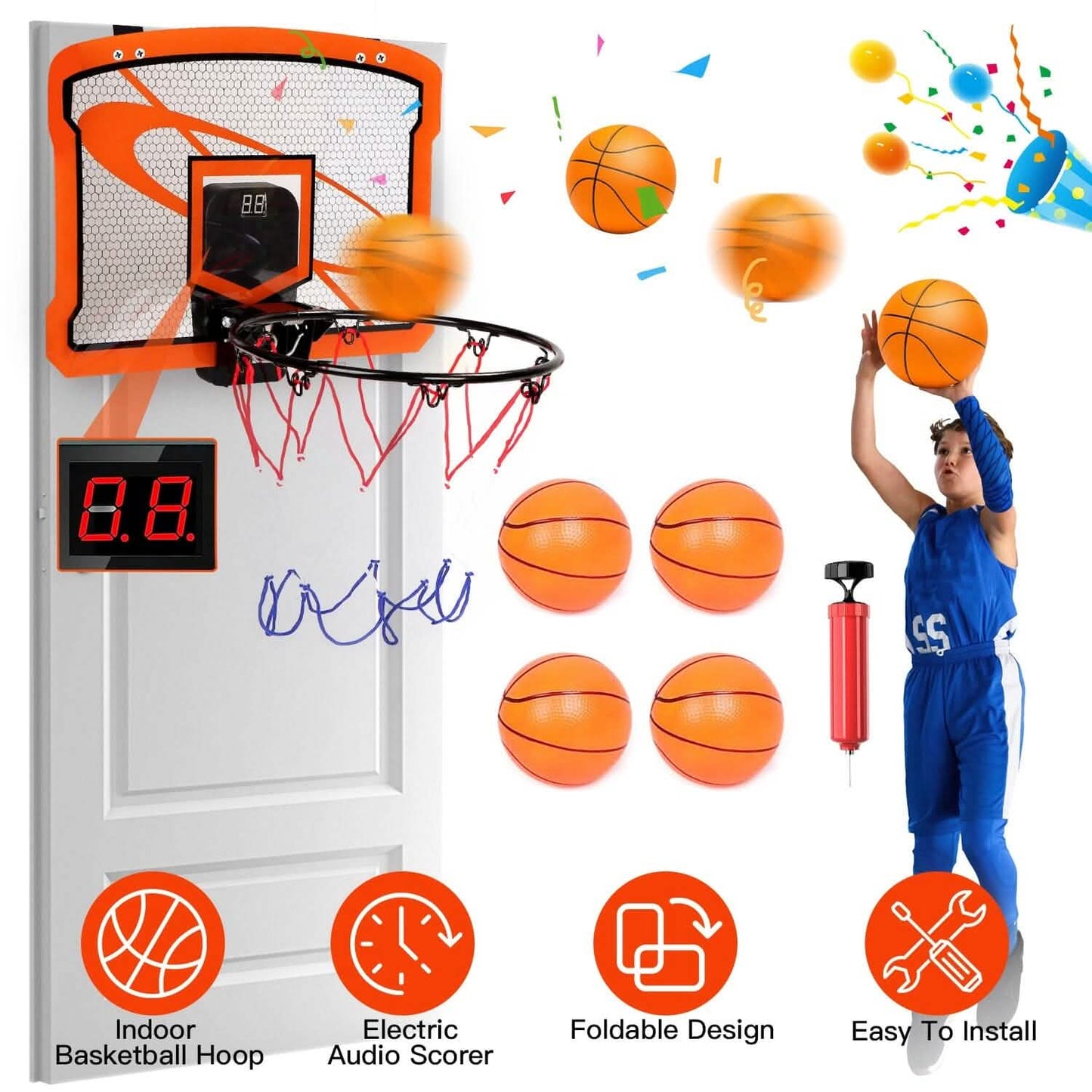 Indoor Mini Basketball Hoop Set with 4 Inflatable Balls Electric Audio Scorer DailySale
