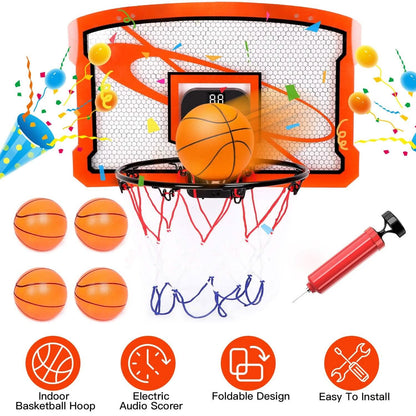 Indoor Mini Basketball Hoop Set with 4 Inflatable Balls Electric Audio Scorer DailySale