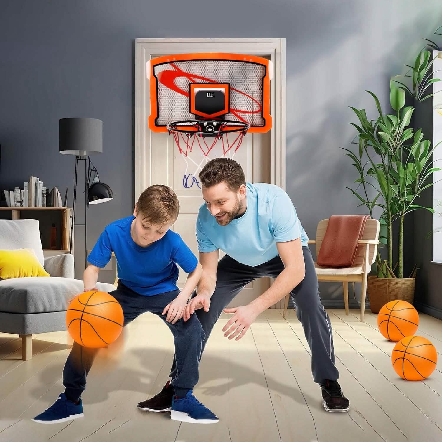 Indoor Mini Basketball Hoop Set with 4 Inflatable Balls Electric Audio Scorer DailySale