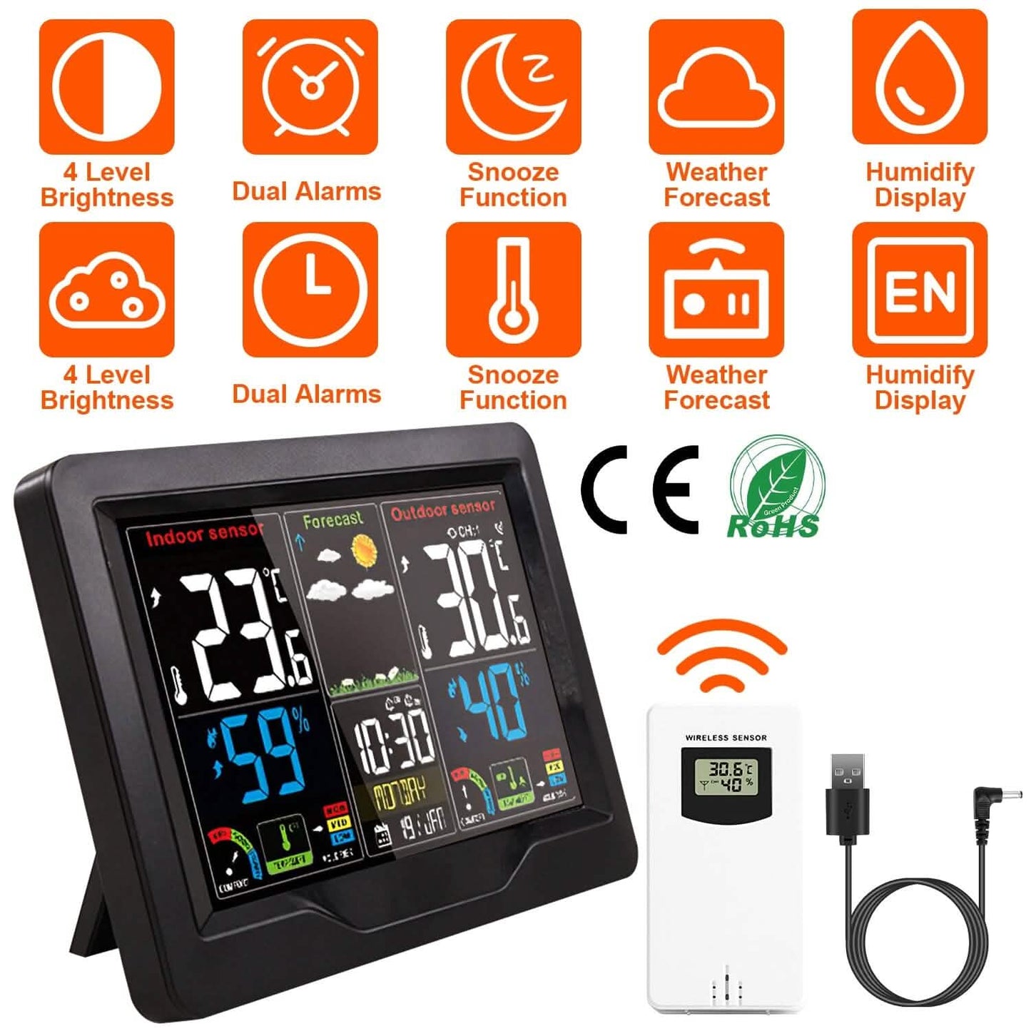 Indoor/Outdoor Thermometer Humidity Weather Forecast Temperature with Backlight DailySale