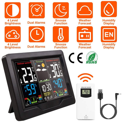 Indoor/Outdoor Thermometer Humidity Weather Forecast Temperature with Backlight DailySale