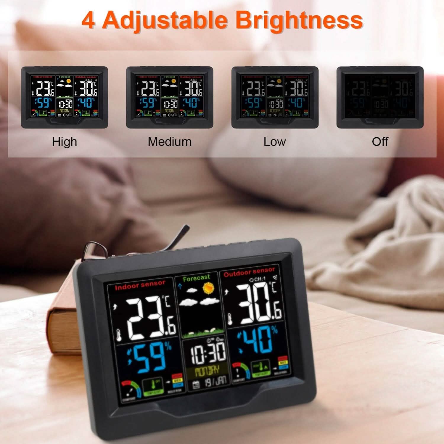 Indoor/Outdoor Thermometer Humidity Weather Forecast Temperature with Backlight DailySale