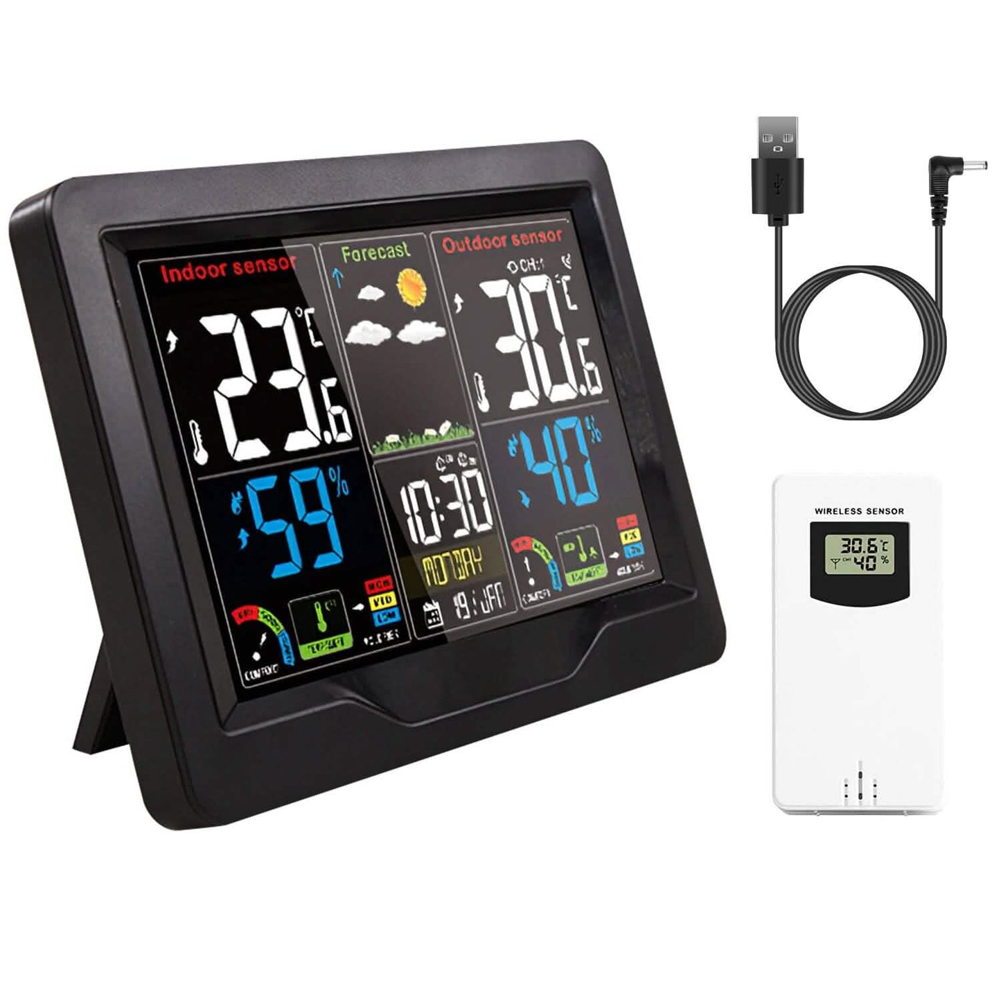 Indoor/Outdoor Thermometer Humidity Weather Forecast Temperature with Backlight DailySale