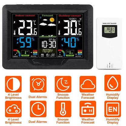 Indoor/Outdoor Thermometer Humidity Weather Forecast Temperature with Backlight DailySale