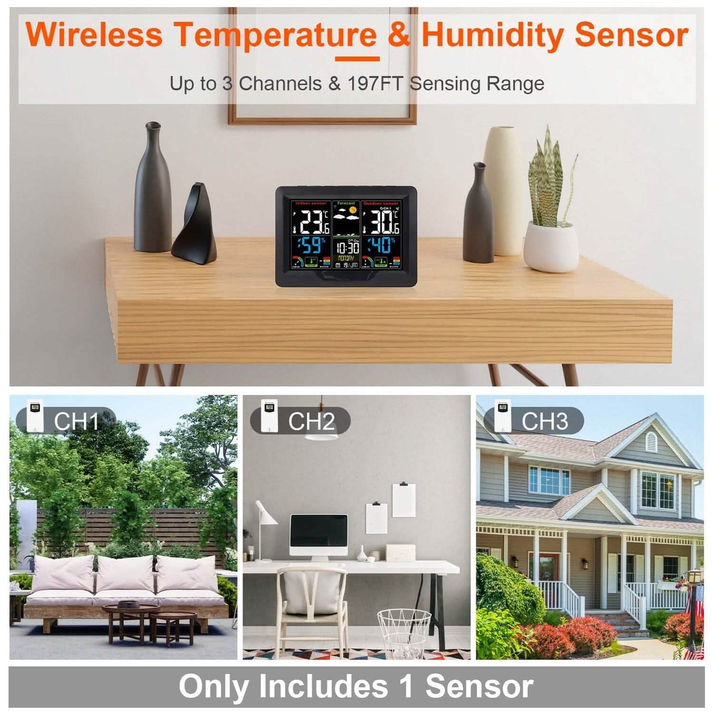 Indoor/Outdoor Thermometer Humidity Weather Forecast Temperature with Backlight DailySale