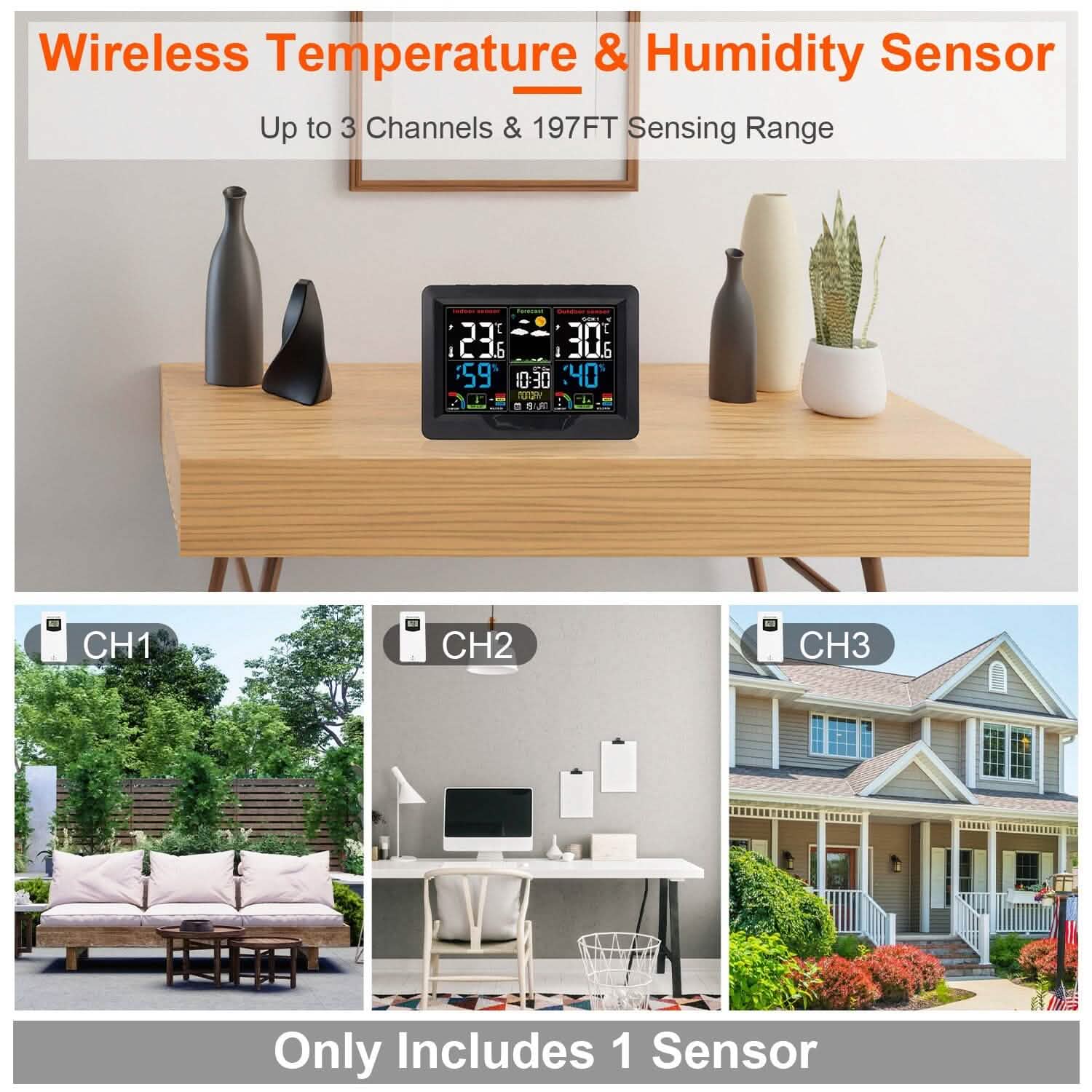 Indoor/Outdoor Thermometer Humidity Weather Forecast Temperature with Backlight DailySale