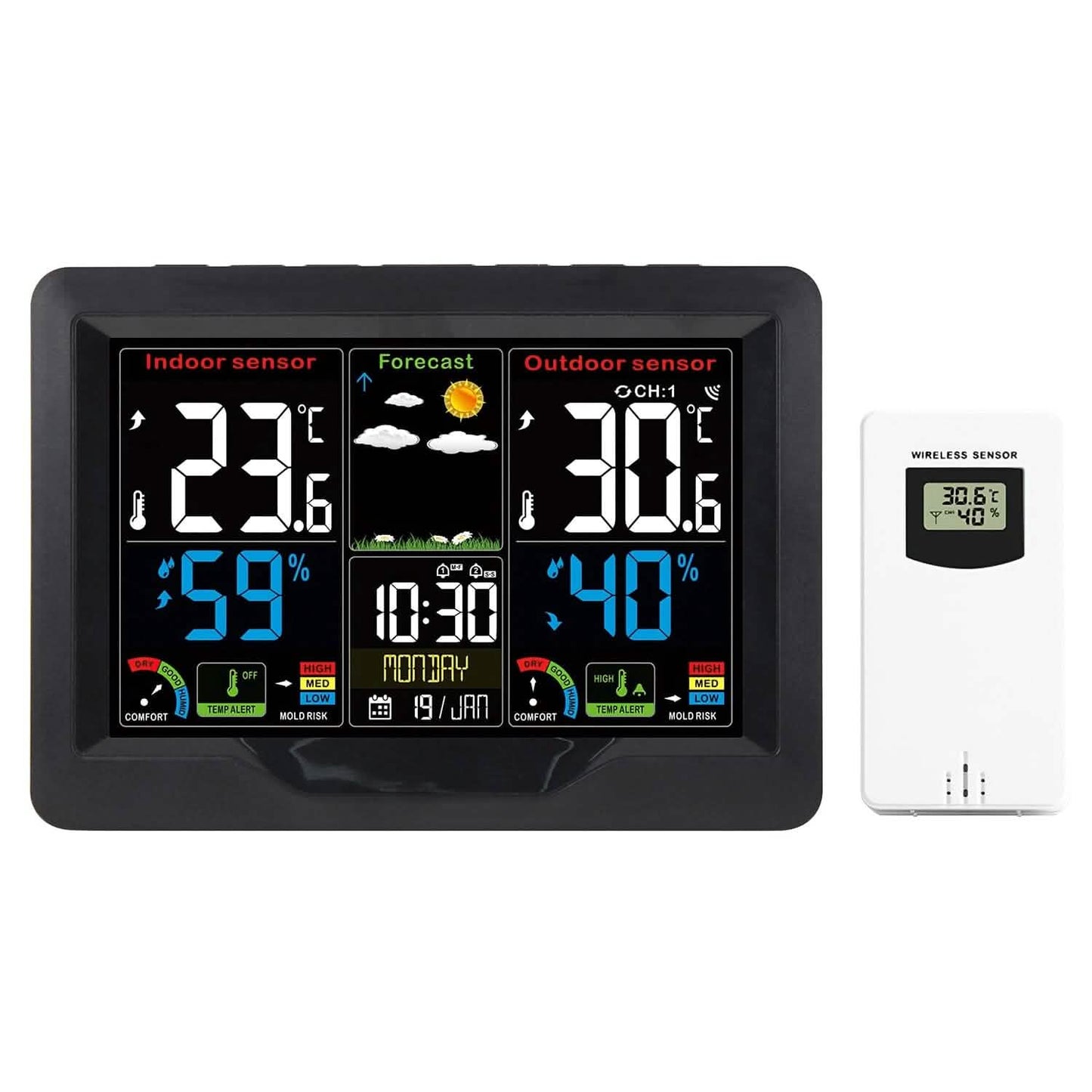 Indoor/Outdoor Thermometer Humidity Weather Forecast Temperature with Backlight DailySale