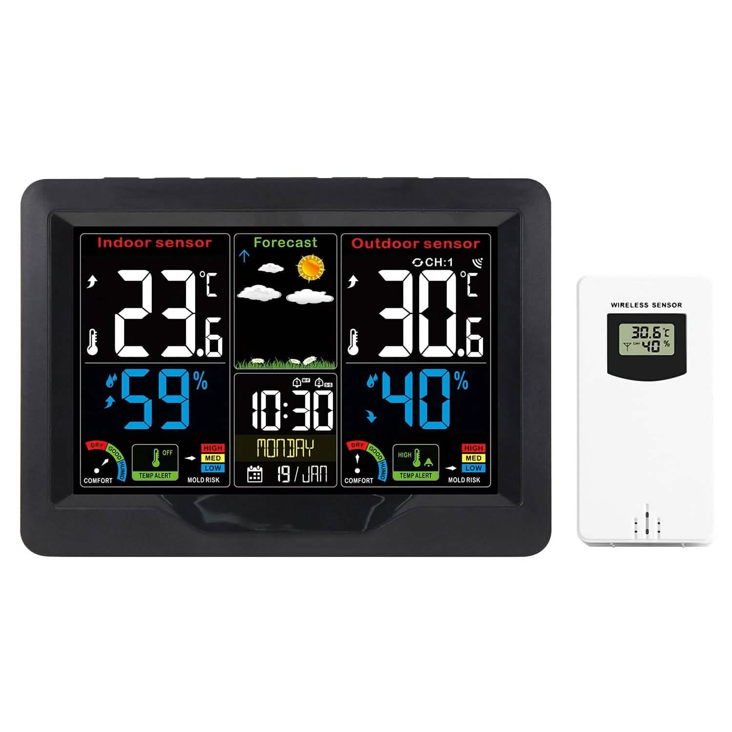 Indoor/Outdoor Thermometer Humidity Weather Forecast Temperature with Backlight DailySale