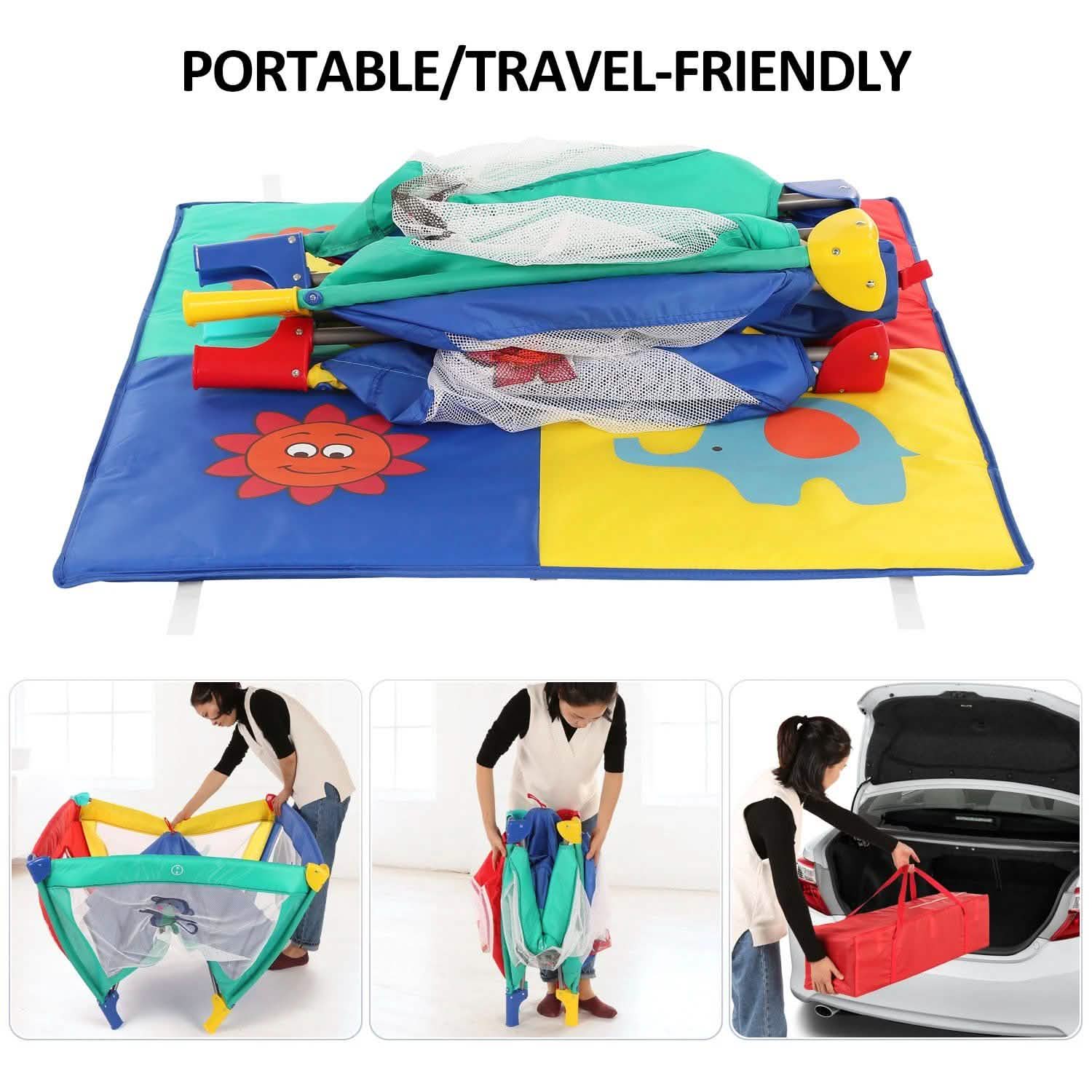 Infant Toddler Foldable Playpen Playard Mattress Safety Rail Fence DailySale