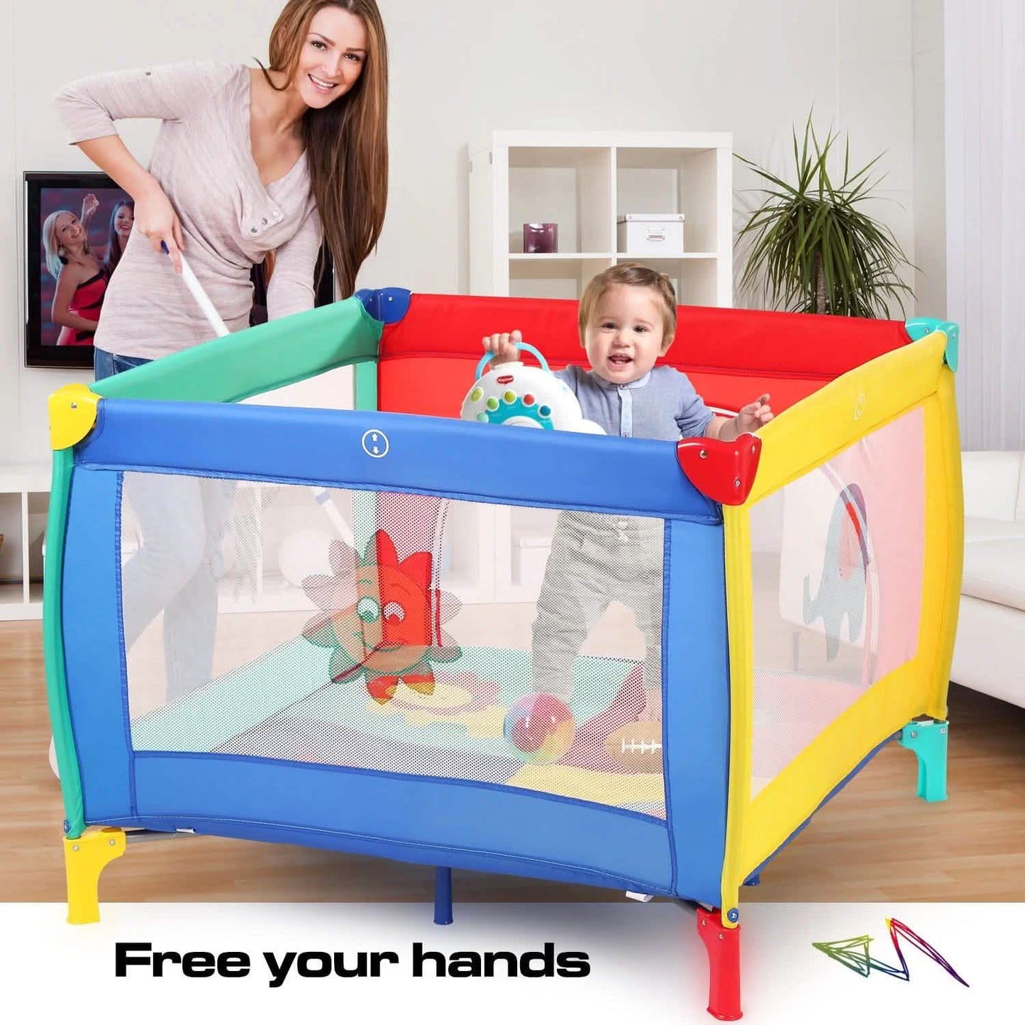 Infant Toddler Foldable Playpen Playard Mattress Safety Rail Fence DailySale