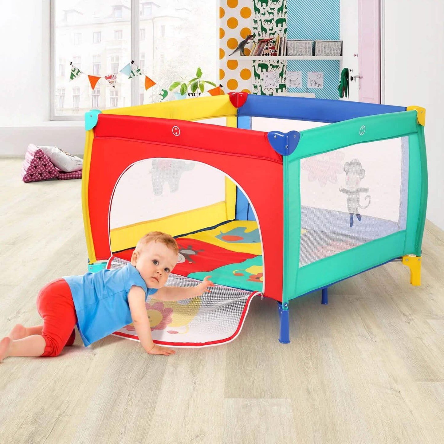 Infant Toddler Foldable Playpen Playard Mattress Safety Rail Fence DailySale