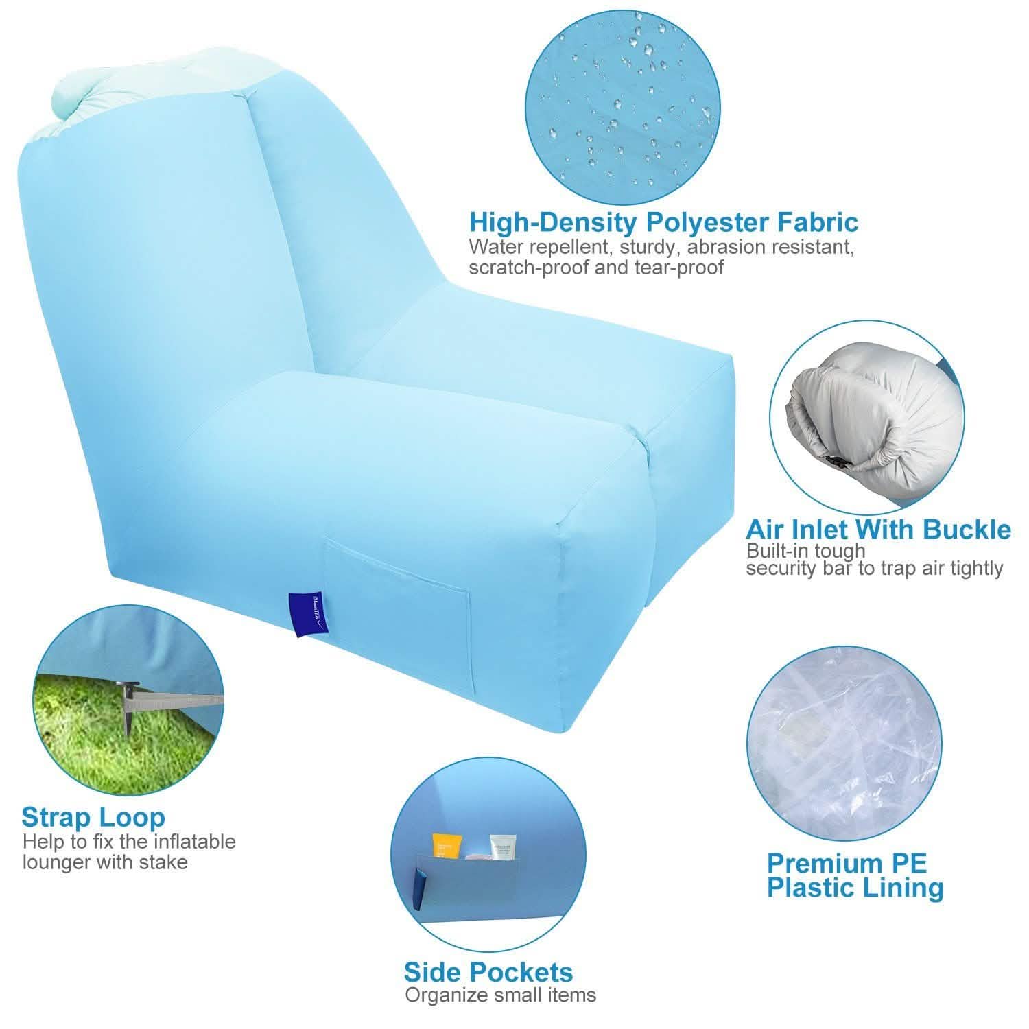 Inflatable Lounger Air Sofa Chair Couch with Portable Organizing Bag DailySale
