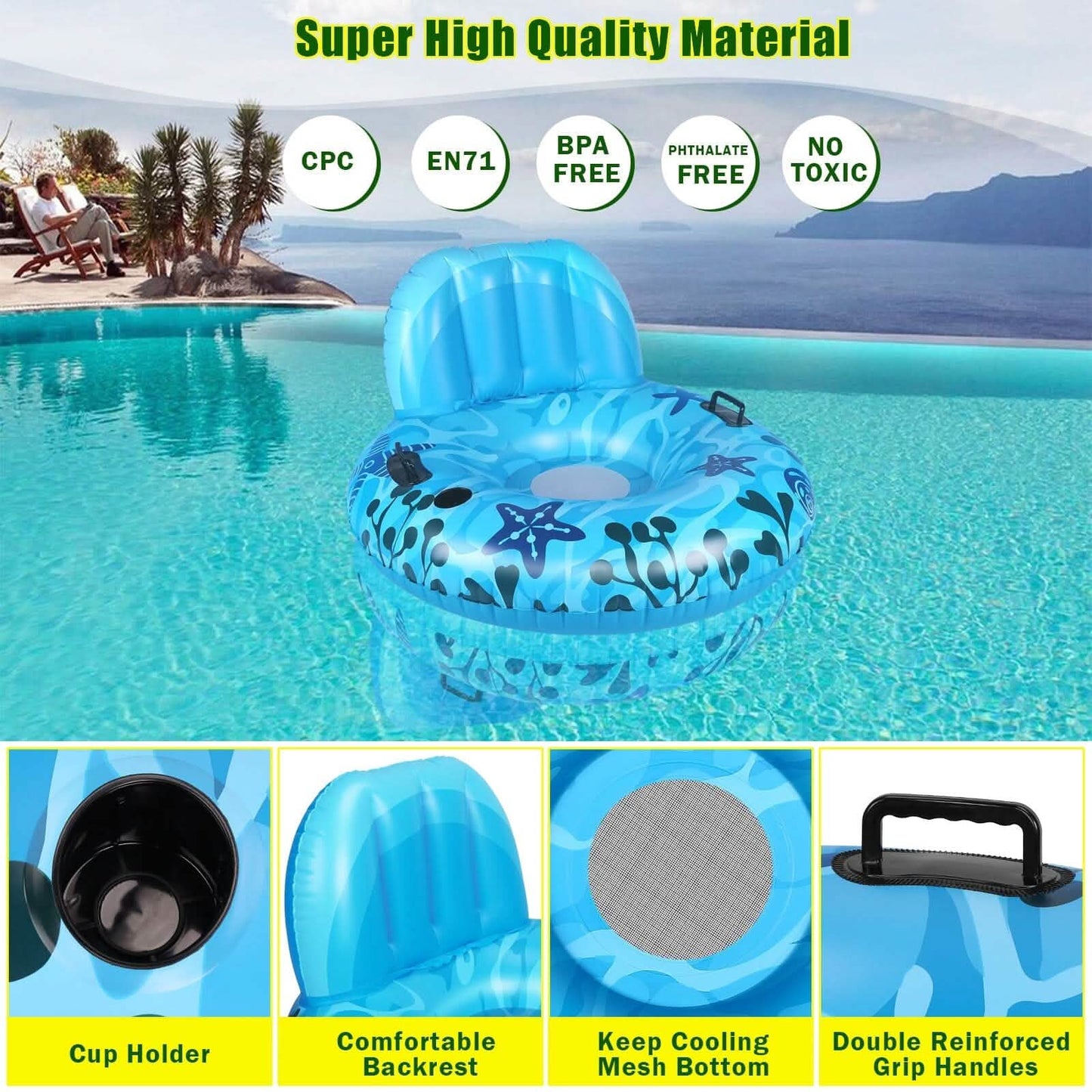 Inflatable Lounger Pool Float with Rubber Handle and Drink Holder DailySale