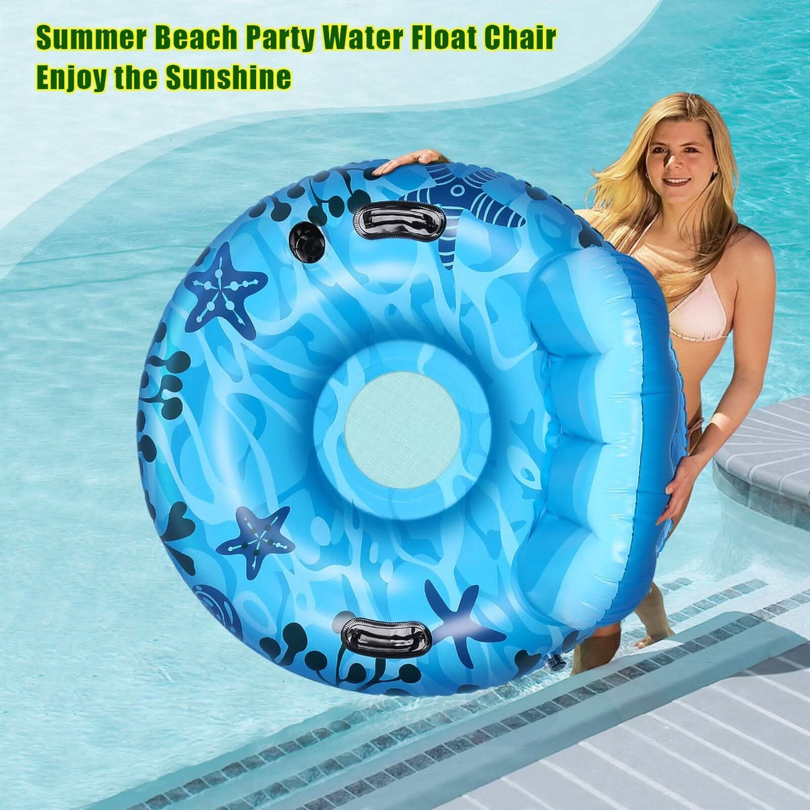 Inflatable Lounger Pool Float with Rubber Handle and Drink Holder DailySale