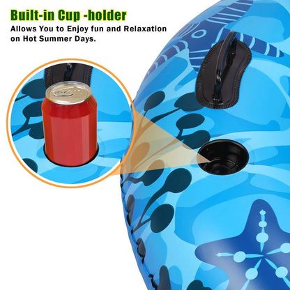 Inflatable Lounger Pool Float with Rubber Handle and Drink Holder DailySale