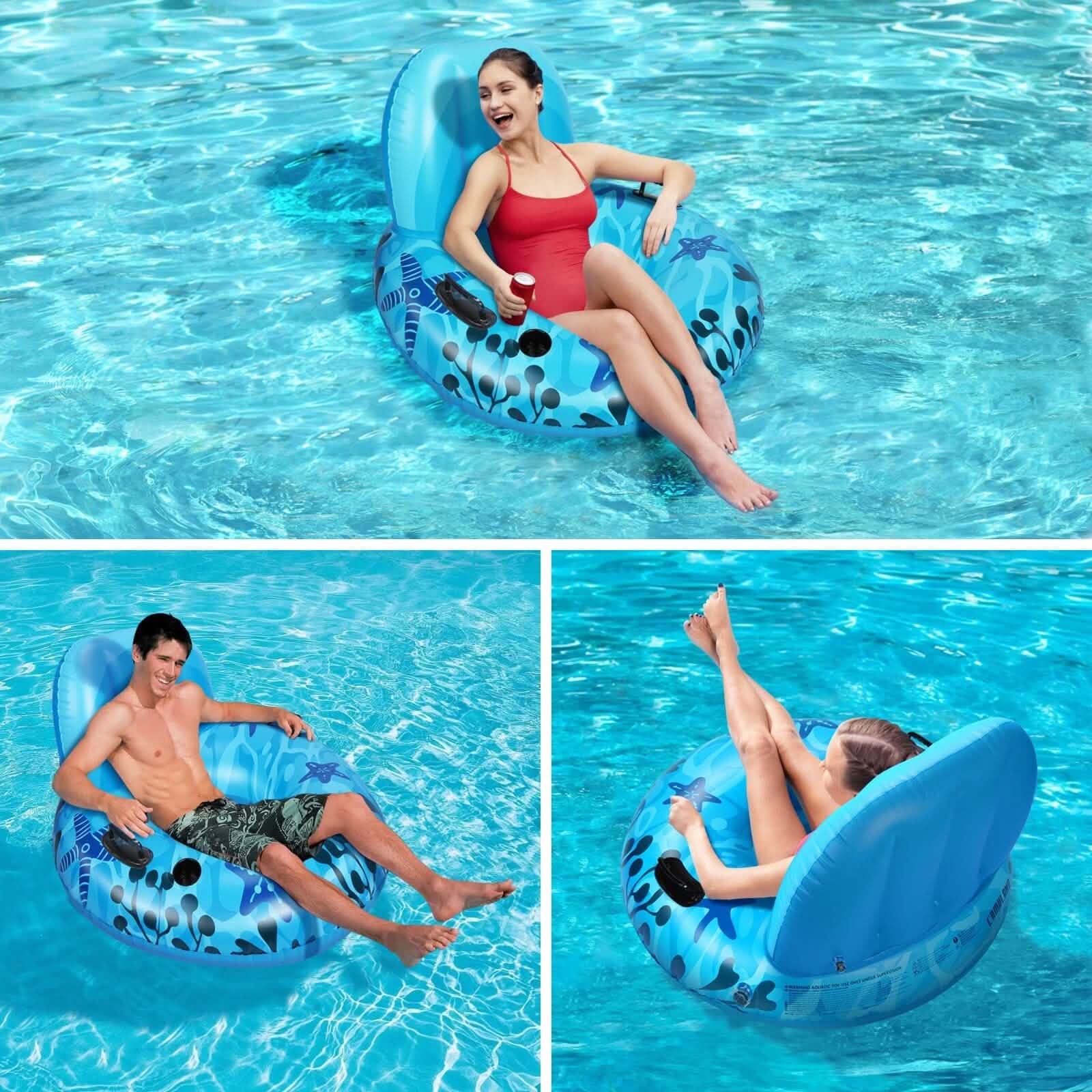Inflatable Lounger Pool Float with Rubber Handle and Drink Holder DailySale