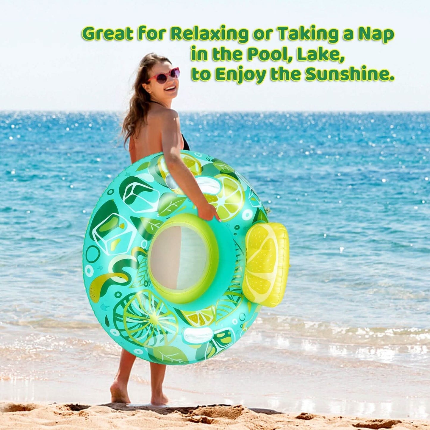 Inflatable Lounger Pool Float with Rubber Handle and Drink Holder DailySale