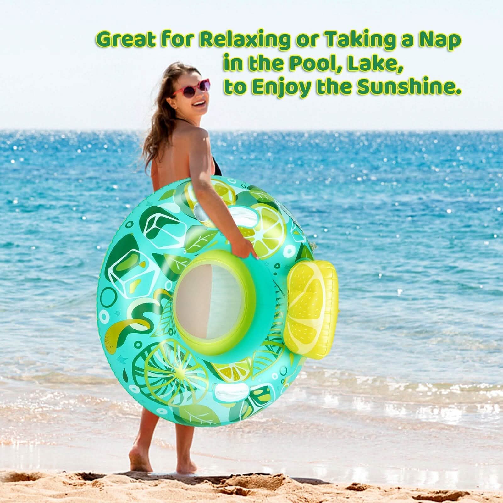 Inflatable Lounger Pool Float with Rubber Handle and Drink Holder DailySale