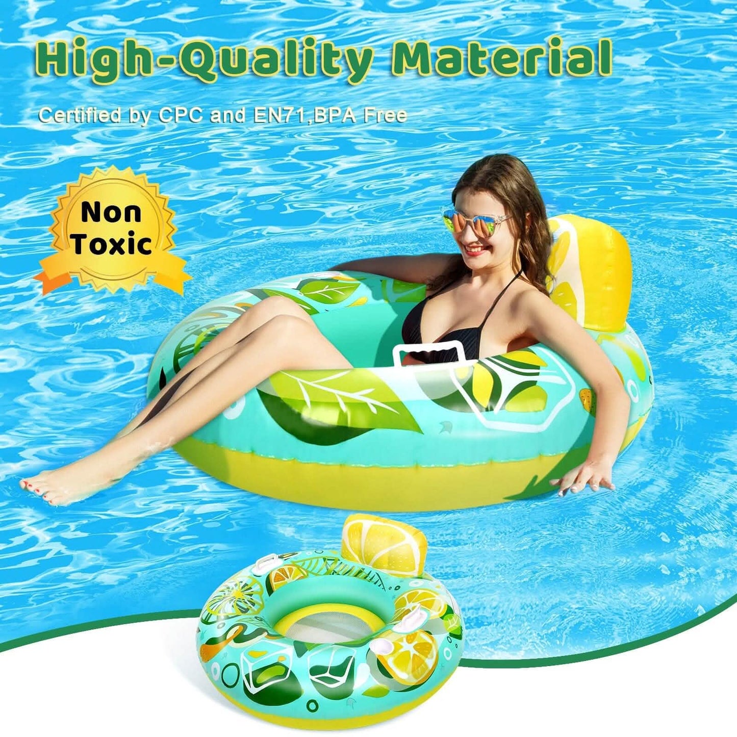 Inflatable Lounger Pool Float with Rubber Handle and Drink Holder DailySale