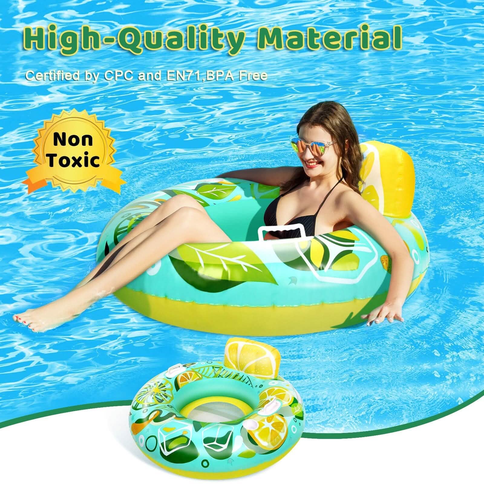 Inflatable Lounger Pool Float with Rubber Handle and Drink Holder DailySale