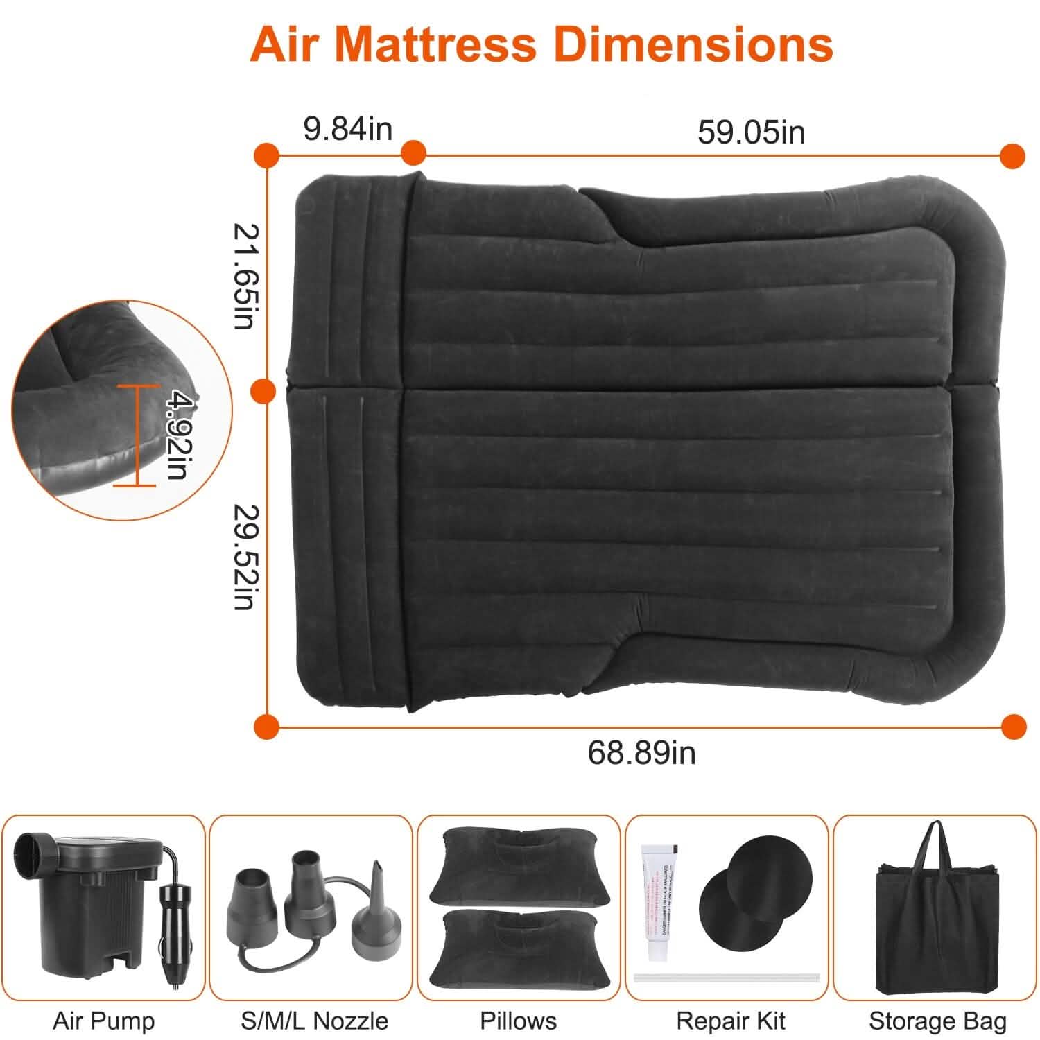 Inflatable SUV Air Mattress Thickened Camping Bed Cushion with Pillow DailySale