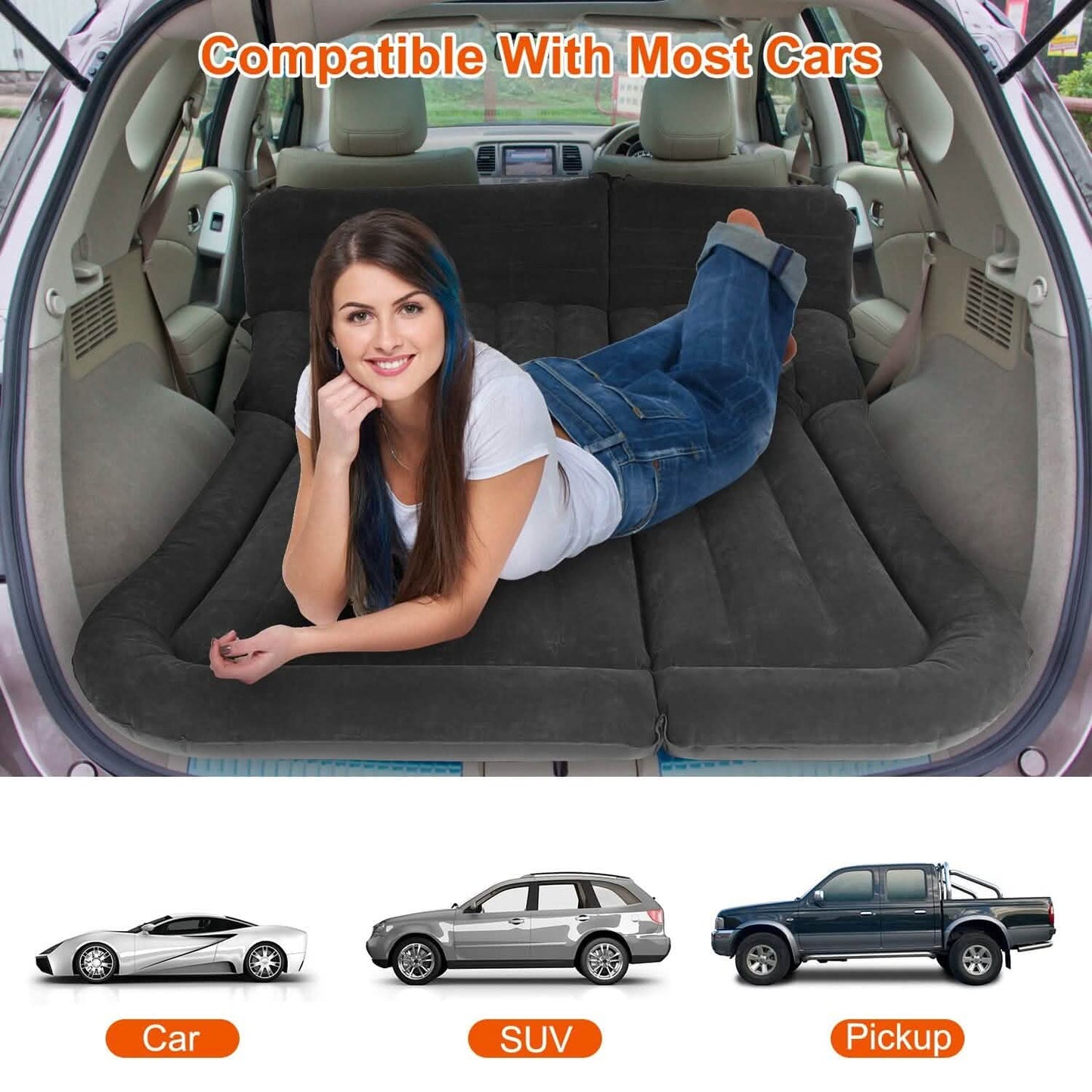 Inflatable SUV Air Mattress Thickened Camping Bed Cushion with Pillow DailySale