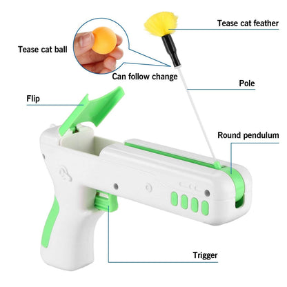 Interactive Cat Toy Gun Stick with Ball and Feather DailySale