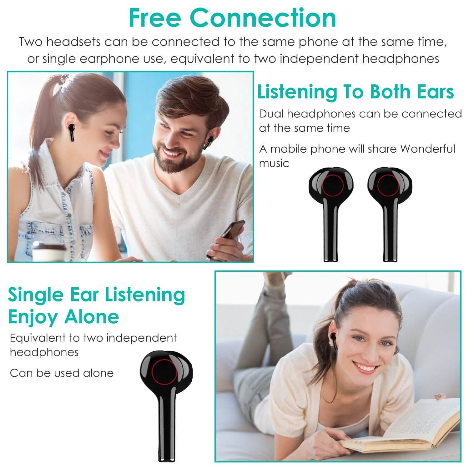 IPX5 Waterproof Wireless 5.0 TWS Earbuds Wireless Headset with Mic DailySale