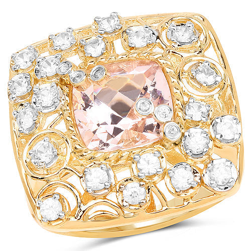 14K Yellow Gold Plated 3.33 Carat Synthartic Morganite and White Topaz .925 Sterling Silver Ring Bids.com