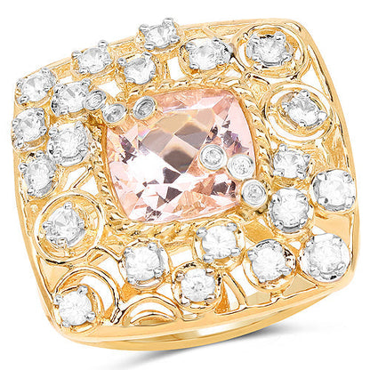 14K Yellow Gold Plated 3.33 Carat Synthartic Morganite and White Topaz .925 Sterling Silver Ring Bids.com