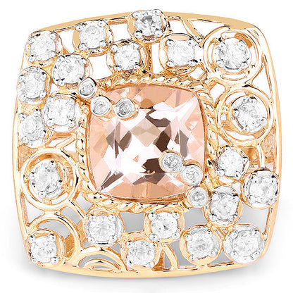 14K Yellow Gold Plated 3.33 Carat Synthartic Morganite and White Topaz .925 Sterling Silver Ring Bids.com