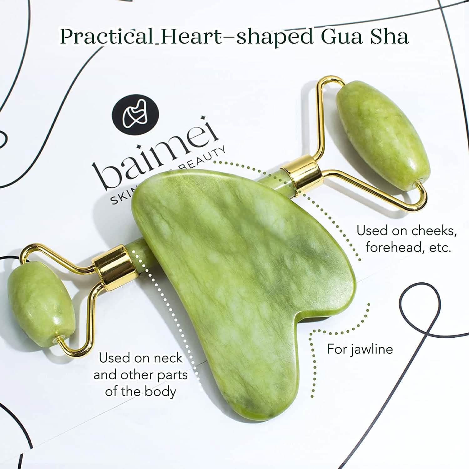 Jade Roller & Gua Sha Set Facial Beauty Tools Face Roller Skin Massager DailySale
